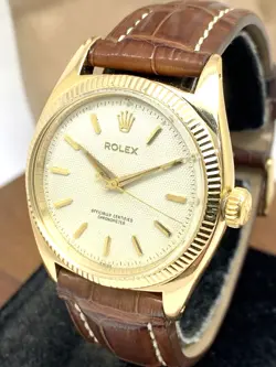 ROLEX MEN'S WATCH 6502 1950'S VINTAGE SWISS AUTOMATIC 18K GOLD WAFFLE DIAL 34MM