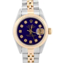 LADIES ROLEX DATEJUST 26MM BLUE DIAMOND BEZEL 18K GOLD STEEL JUBILEE 69173