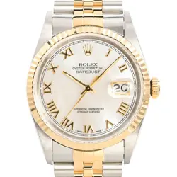 ROLEX DATEJUST MEN'S WATCH WHITE SHELL STAINLESS STEEL YELLOW GOLD