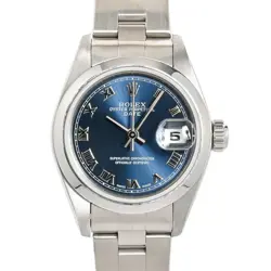 ROLEX OYSTER PERPETUAL DATE WATCH 79160 K SERIES BLUE ROMAN LADIES