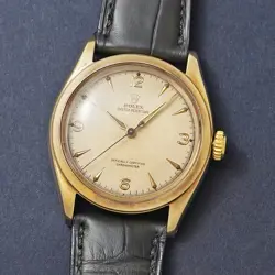 1952 Rolex Semi Bubble Back Ref.6084 K9 Yellow Gold Ivory Antique Wristwatch