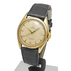 1952 Rolex Semi Bubble Back Ref.6084 K9 Yellow Gold Ivory Antique Wristwatch