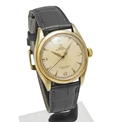 1952 Rolex Semi Bubble Back Ref.6084 K9 Yellow Gold Ivory Antique Wristwatch