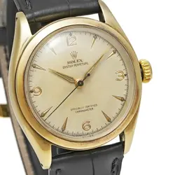 1952 Rolex Semi Bubble Back Ref.6084 K9 Yellow Gold Ivory Antique Wristwatch