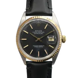 ROLEX DATEJUST 1601/3 MATTE BLACK DIAL AUTOMATIC YELLOW GOLD COMBO 36MM