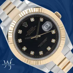 ROLEX MEN'S DATEJUST II TWO TONE BLACK DIAMOND DIAL FLUTED OYSTER BAND 116333