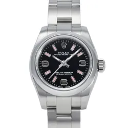 ROLEX OYSTER PERPETUAL 26 176200 BLACK/369 ARABIC/PINK BAR DIAL WATCH