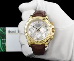 ROLEX 18kt Gold DAYTONA Leather Strap MOP Diamond Service CARD 16518 SANT BLANC