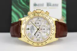 ROLEX 18kt Gold DAYTONA Leather Strap MOP Diamond Service CARD 16518 SANT BLANC