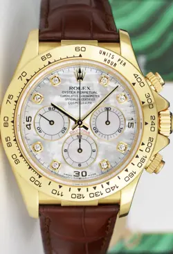 ROLEX 18kt Gold DAYTONA Leather Strap MOP Diamond Service CARD 16518 SANT BLANC