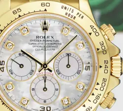 ROLEX 18kt Gold DAYTONA Leather Strap MOP Diamond Service CARD 16518 SANT BLANC