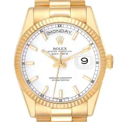 ROLEX PRESIDENT DAY-DATE 36MM WHITE DIAL YELLOW GOLD MENS WATCH 118238