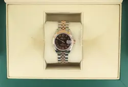 2018 ROLEX LADIES DATEJUST 279171 CHOCOLATE ROMAN DIAL TT 18KT JUBILEE ROSE 28MM