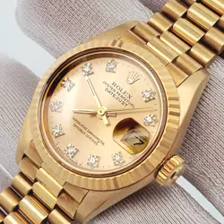 ROLEX PRESIDENT LADIES 26MM FACTORY CHAMPAGNE DIAMOND YELLOW GOLD WATCH 69178