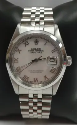 ROLEX OYSTER DATEJUST AUTOMATIC WATCH WHITE ROMAN NUMERAL DIAL 16014 36MM (RI5)