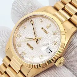 ROLEX PRESIDENT DATEJUST 31MM SILVER JUBILEE DIAMOND YELLOW GOLD WATCH 68278