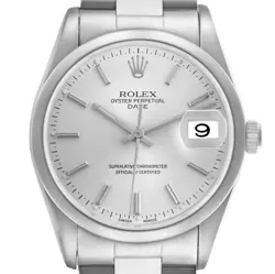 ROLEX DATE SILVER DIAL SMOOTH BEZEL AUTOMATIC STEEL MENS WATCH 15200