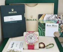 ROLEX 18kt Gold DAYTONA MOP Diamond Pink Bezel Alligator Strap 16518 SANT BLANC