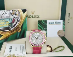 ROLEX 18kt Gold DAYTONA MOP Diamond Pink Bezel Alligator Strap 16518 SANT BLANC