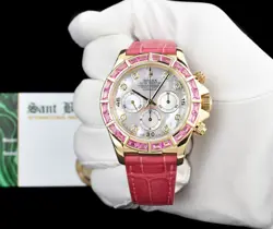 ROLEX 18kt Gold DAYTONA MOP Diamond Pink Bezel Alligator Strap 16518 SANT BLANC