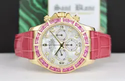ROLEX 18kt Gold DAYTONA MOP Diamond Pink Bezel Alligator Strap 16518 SANT BLANC