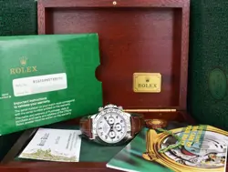 ROLEX 18KT WHITE GOLD DAYTONA WHITE DIAL LEATHER STRAP PAPERS 16519 SANT BLANC