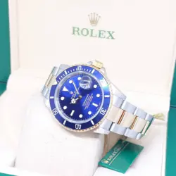ROLEX 40MM 18K HALF YELLOW GOLD BLUE DIAL SUBMARINER DATE REF: 16613 (P SERIES)