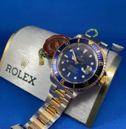 ROLEX  16613 SUBMARINER BLUE DIAL GOLD BUCKLE CASE STICKER FULL SET BOX WARRANTY