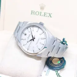 ROLEX 39MM WHITE INDEXES OYSTER PERPETUAL REF: 114300 (2018)
