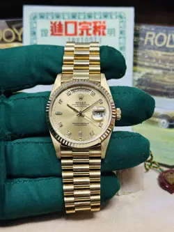 ROLEX DAY-DATE PRESIDENT 36 CHAMPAGNE DIAMOND DIAL 18238 FULL SET NOS CONDITION