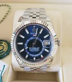ROLEX SKY-DWELLER BLUE DIAL JUBILEE FLUTED STAINLESS STEEL COMPLETE SET 336934