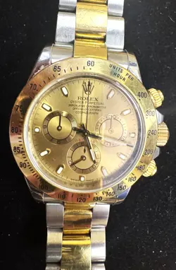 ROLEX COSMOGRAPH DAYTONA 40MM PINK GOLD DIAL/YELLOW GOLD MENS TWO-TONE WATCH-EXC