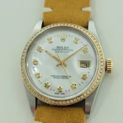 ROLEX 16013 DATEJUST 36MM 18K SS MENS DIAMOND MOP DIAL AUTOMATIC 1980S RA553