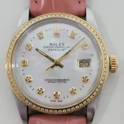 ROLEX 16013 DATEJUST 36MM 18K SS MENS DIAMOND MOP DIAL AUTOMATIC 1980S RA552