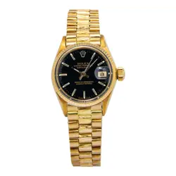 ROLEX DATEJUST 6517 AUTOMATIC 18K YELLOW GOLD FLUTED BLACK DIAL WOMEN WATCH 25MM