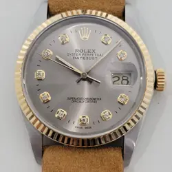 ROLEX OYSTER 16013 DATEJUST 36MM 18K SS MENS DIAMOND DIAL AUTOMATIC 1980S RA551