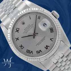 ROLEX DATEJUST 16234 36MM MENS STEEL SILVER ROMAN DIAL FLUTED BEZEL JUBILEE BAND