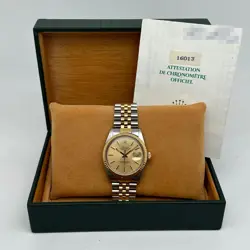 ROLEX DATEJUST STEEL 16013 18K YELLOW GOLD STEEL CHAMPAGNE DIAL WATCH B&P