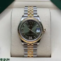 ROLEX DATEJUST 31 NEW 2025 GREEN DIAMOND 6 ROMAN PAVE TWO TONE YELLOW GOLD