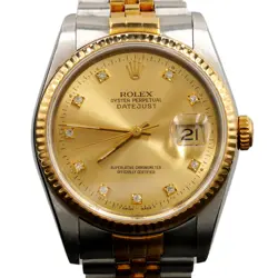ROLEX MENS 16233 DATEJUST 18K GOLD & STAINLESS STEEL WATCH FACTORY DIAMOND DIAL