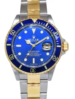 ROLEX SUBMARINER 18K GOLD & STEEL MENS 40MM BLUE DIAL AUTOMATIC WATCH K 16613