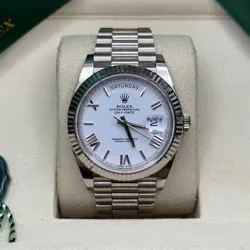 ROLEX DAY-DATE 40 WHITE ROMAN DIAL PLATINUM PRESIDENT BRACELET