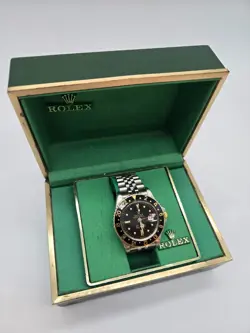 ROLEX GMT MASTER MODEL 16753 BLACK GOLD MEN'S WATCH WITH ORIGINAL BOX AND PAPERS