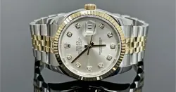 ROLEX DATEJUST 36MM TWO-TONE GOLD/SILVER 18K DIAMOND BEZEL WHITE MOP DIAL