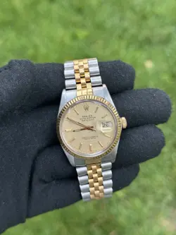 ROLEX 16013 DATEJUST 36MM CHAMPAGNE LINEN DIAL W/ BOX & PAPERS