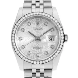 ROLEX DATEJUST BEZEL DIAMOND 10P DIAMOND 116244G SILVER CARVING COMPUTER RAN...