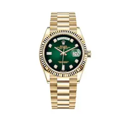 ROLEX DAY-DATE 36 128238 YELLOW GOLD GREEN OMBRé DIAMOND DIAL