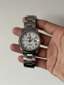 MENS ROLEX STAINLESS STEEL/18K WHITE GOLD DATEJUST OYSTER WHITE ROMAN DIAL 16234