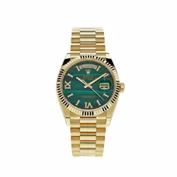 ROLEX DAY-DATE 36 128238 YELLOW GOLD GREEN MALACHITE ROMAN DIAMOND DIAL
