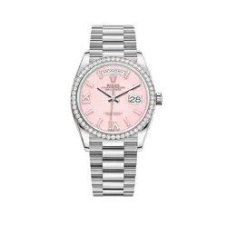 ROLEX DAY-DATE 36 128349RBR WHITE GOLD DIAMOND BEZEL PINK DIAMOND DIAL (2020)